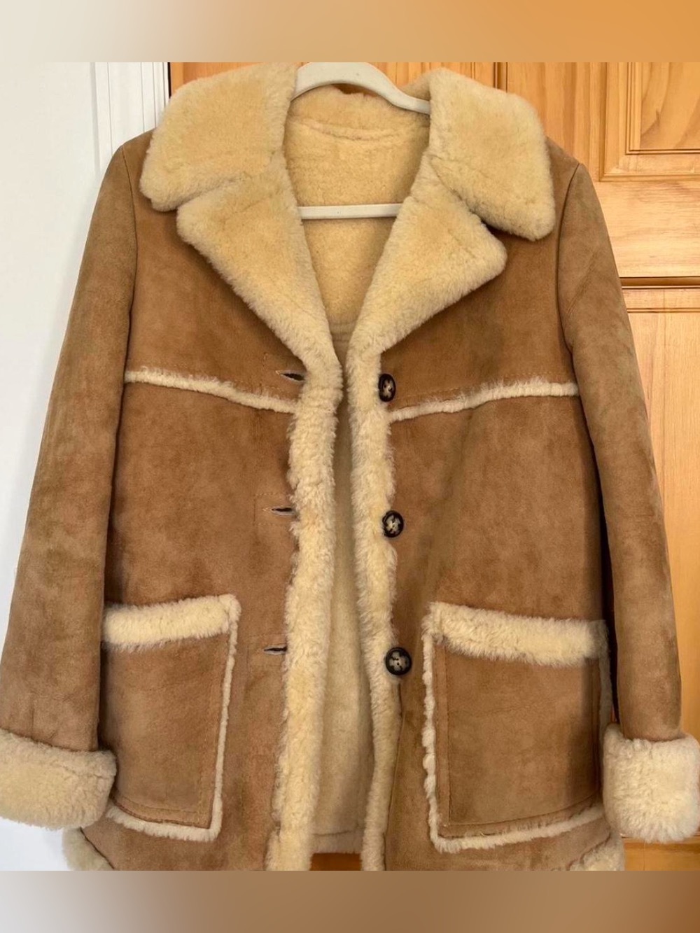 Women's Shearling Lined Tan Suede Coat